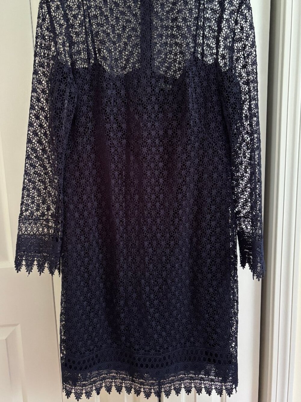 Lauren Ralph Lauren Women's Long Sleeve Lace Dress with Built in Slip, Navy Blue